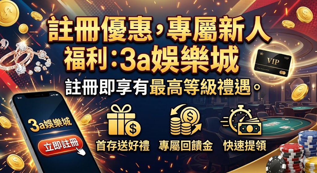 3A娛樂城專屬新人福利震撼來襲！現在完成註冊即可享有最高等級的尊榮禮遇，我們特別為新玩家準備了豐厚體驗金、高額首存紅利與限定回饋活動。平台擁有最頂級的真人百家樂及多元熱門遊戲，出金安全且客服全天候陪伴，邀請您立即加入，親身感受最流暢、最極致的2026線上頂級博弈盛宴！